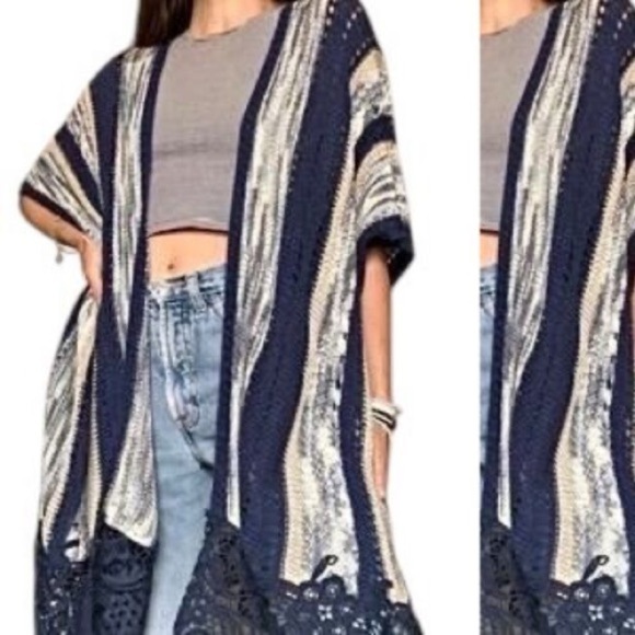 Chico's Sweaters - Chico's Crochet Lace Knit Kimono Cardigan Sz L/XL